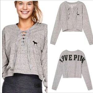 Pink Cropped Gray Long Sleeve Top